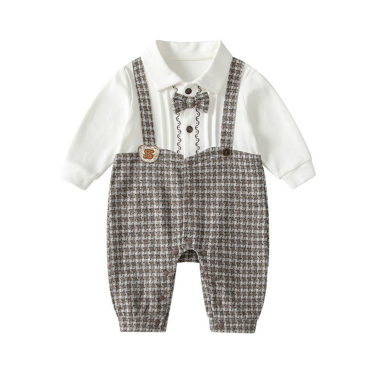 Autumn Hot Selling Baby Boys Color Patchwork Plaid Rompers Bodysuits with Collar - Freeyouthzbandz