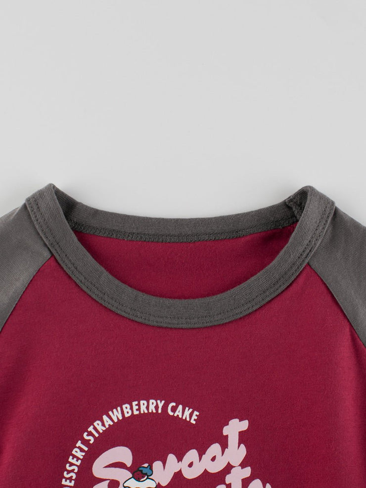 Autumn Arrival Kids Girls Cartoon Print Crew Neck Long Sleeves Color Patchwork Shirt - Freeyouthzbandz