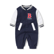 Baby Letter Embroidered Pattern Long Sleeves Baseball Rompers - Freeyouthzbandz