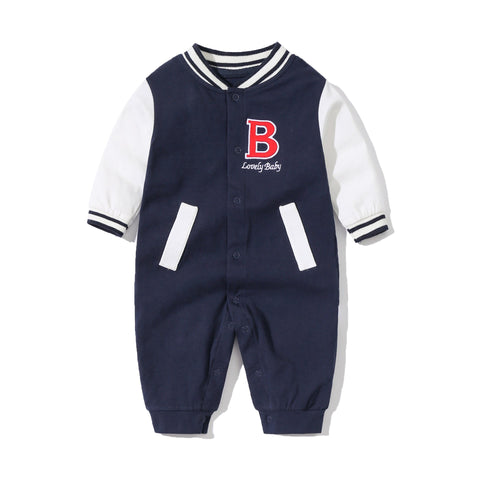 Baby Letter Embroidered Pattern Long Sleeves Baseball Rompers - Freeyouthzbandz