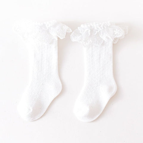 Baby Girl Solid Color Mesh Patched Design Lace Socks - Freeyouthzbandz