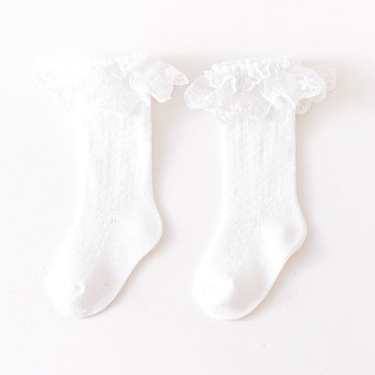 Baby Girl Solid Color Mesh Patched Design Lace Socks - Freeyouthzbandz