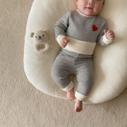 Autumn Arrival Baby Unisex Long Sleeves Heart and Striped Pattern Onesies and Pants Sets