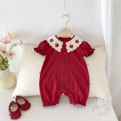Summer Arrival Baby Girls Cute Single Breasted Rompers with Knitted Collar - Freeyouthzbandz