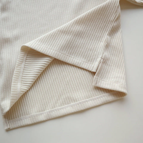 Spring and Autumn Kids Unisex Casual Solid Color Long Sleeves Striped Top and Pants Knitted Clothing Set - Freeyouthzbandz