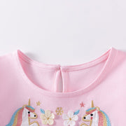 Autumn and Spring Arrival Unicorn Cartoon Pattern Long Sleeves Tulle Patchwork Dress for Stylish Girls - Freeyouthzbandz