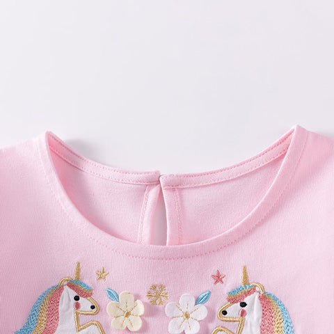 Autumn and Spring Arrival Unicorn Cartoon Pattern Long Sleeves Tulle Patchwork Dress for Stylish Girls - Freeyouthzbandz