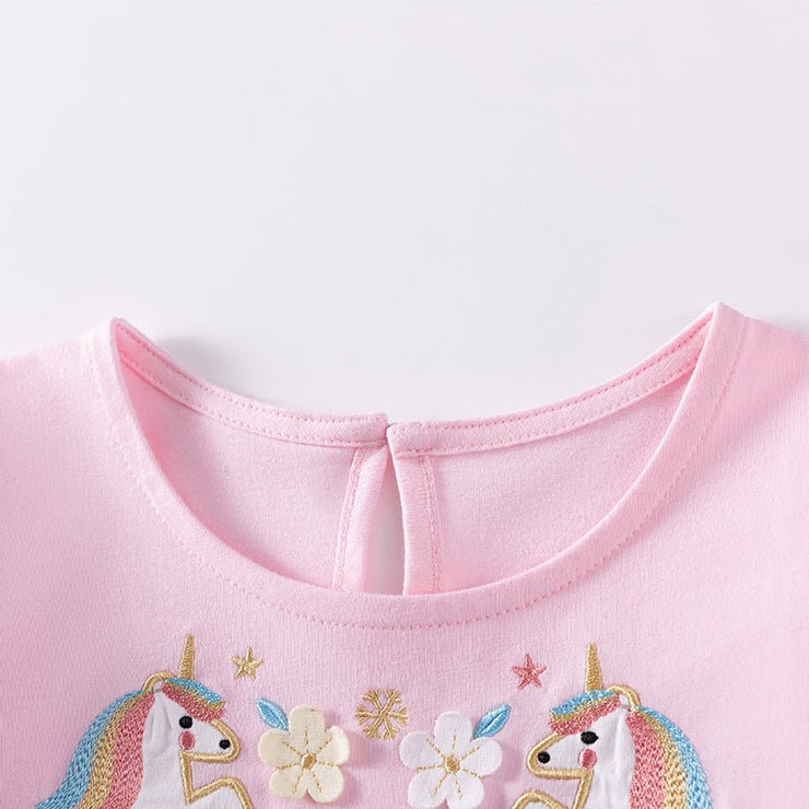 Autumn and Spring Arrival Unicorn Cartoon Pattern Long Sleeves Tulle Patchwork Dress for Stylish Girls - Freeyouthzbandz