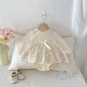 Autumn Arrival Baby Girls Long Sleeves Flowers Pattern Tulle Patchwork Onesies - Freeyouthzbandz