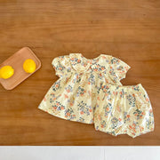 Baby Girl Floral Print Doll Collar Design Tops Combo Shorts Sets In Summer - Freeyouthzbandz