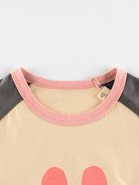 Rabbit Sweet Smile Print Girls’ Patchwork T-Shirt In European And American Style For Summer - Freeyouthzbandz