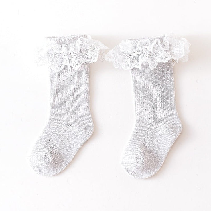 Baby Girl Solid Color Mesh Patched Design Lace Socks - Freeyouthzbandz