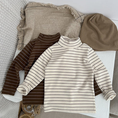 Baby Striped Pattern High Turtle Nack Soft Cotton Comfy Shirt - Freeyouthzbandz