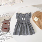 Arrival Summer Baby Girls Plaid Fly Sleeves Dress With Bow