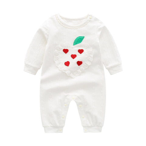 Baby Girl Solid Color Lace Heart Patchwork Design Long - Sleeved Rompers - Freeyouthzbandz