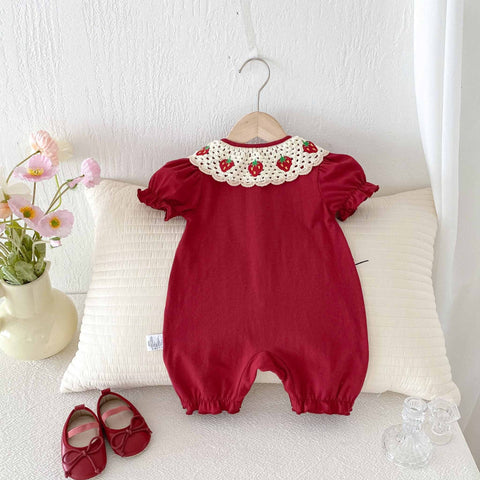Summer Arrival Baby Girls Cute Single Breasted Rompers with Knitted Collar - Freeyouthzbandz