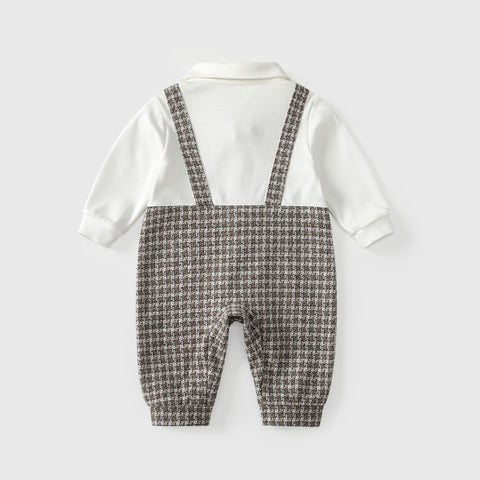 Autumn Hot Selling Baby Boys Color Patchwork Plaid Rompers Bodysuits with Collar - Freeyouthzbandz