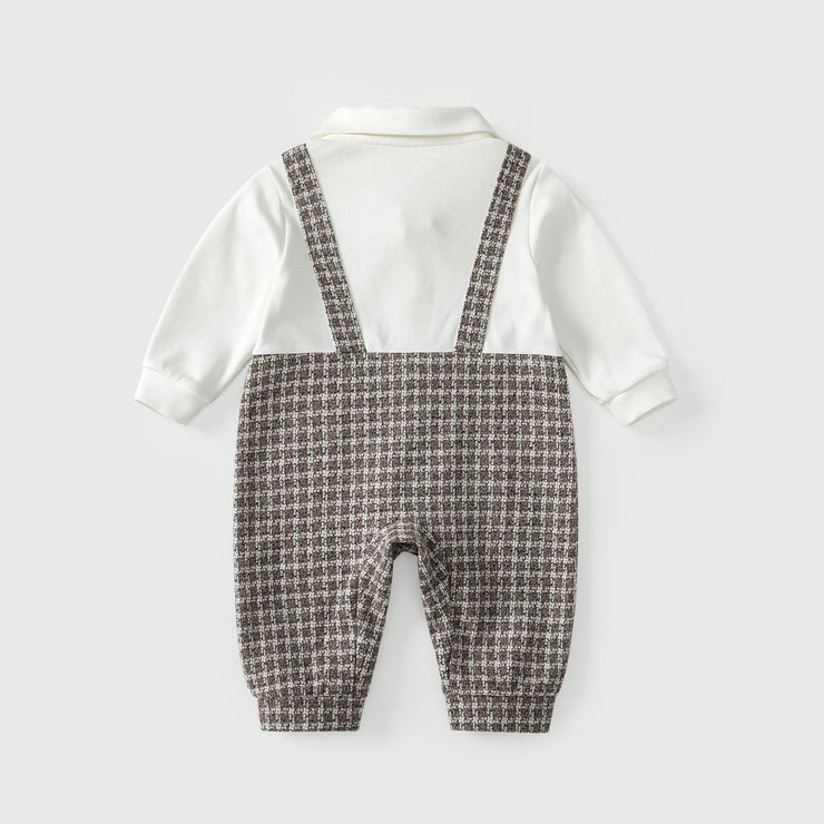 Autumn Hot Selling Baby Boys Color Patchwork Plaid Rompers Bodysuits with Collar - Freeyouthzbandz