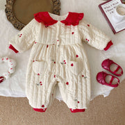 Winter Arrival Baby Girls Flowers and Hearts Pattern Warm Padded Thick Romper - Freeyouthzbandz