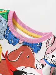 Design Autumn Girls Vivid Colorful Dogs Pattern Dress - Freeyouthzbandz