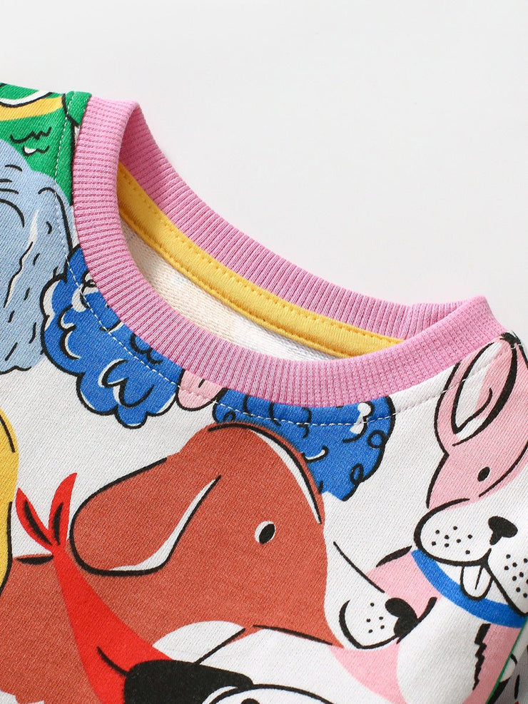 Design Autumn Girls Vivid Colorful Dogs Pattern Dress - Freeyouthzbandz