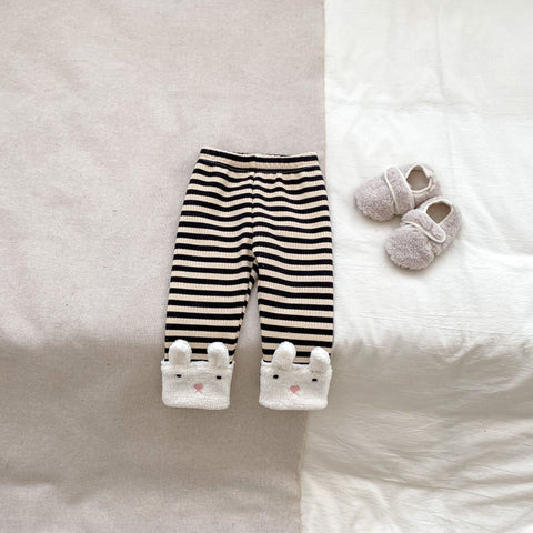 Winter Hot Selling Baby Unisex Long Sleeves Simple Rabbit Design Hooded Top Pullover and Striped Trousers Set - Freeyouthzbandz