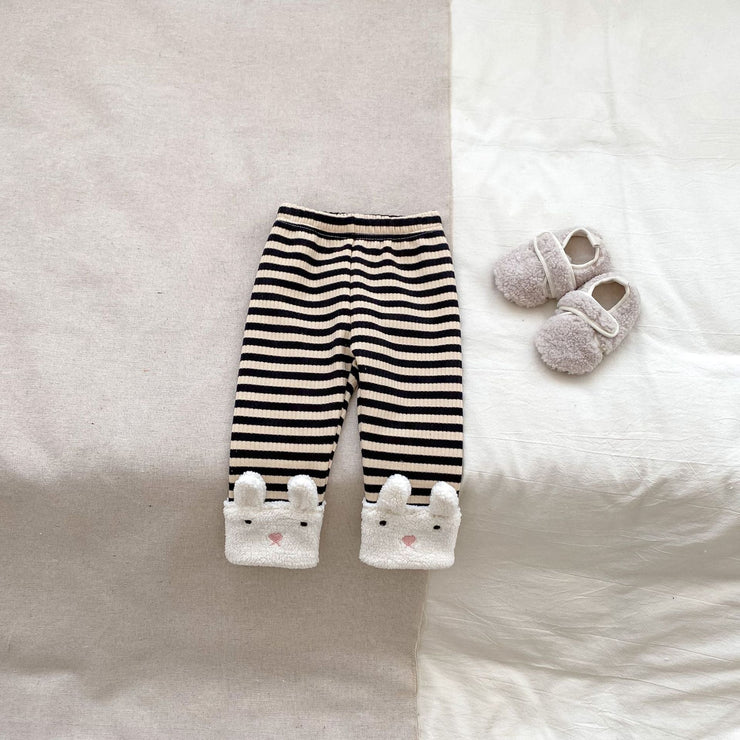 Winter Hot Selling Baby Unisex Long Sleeves Simple Rabbit Design Hooded Top Pullover and Striped Trousers Set - Freeyouthzbandz