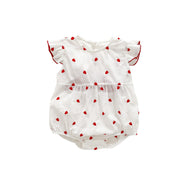 Summer Baby Girls Red Heart Print Fly Sleeves Crew Neck Onesies - Freeyouthzbandz
