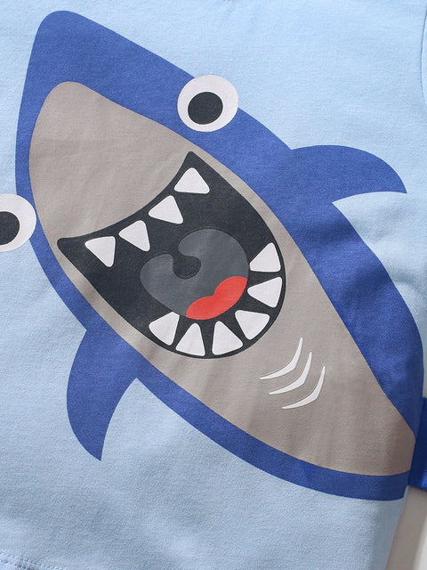 Boys’ Shark Design T-Shirt In European And American Style For Summer - Freeyouthzbandz