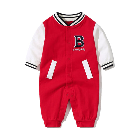 Baby Letter Embroidered Pattern Long Sleeves Baseball Rompers - Freeyouthzbandz