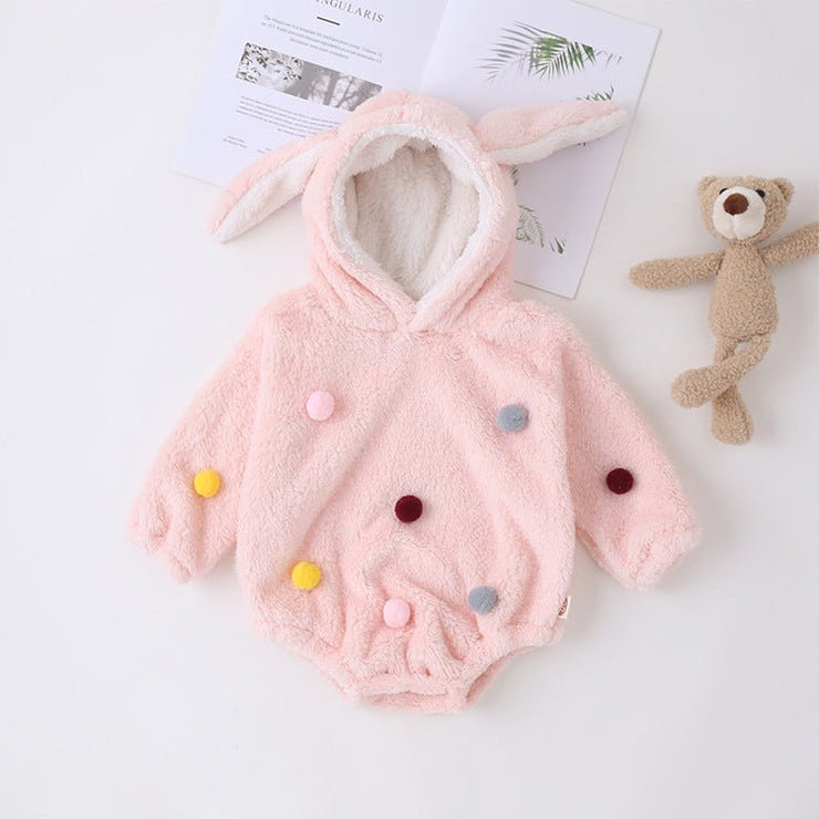 Design Baby Girls Polka Dots Pom Pom Hooded Onesies - Freeyouthzbandz