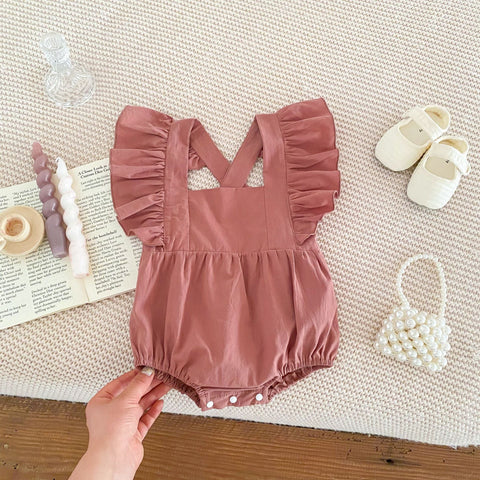 Summer Baby Girls Solid Color Square Neck Onesie - Freeyouthzbandz