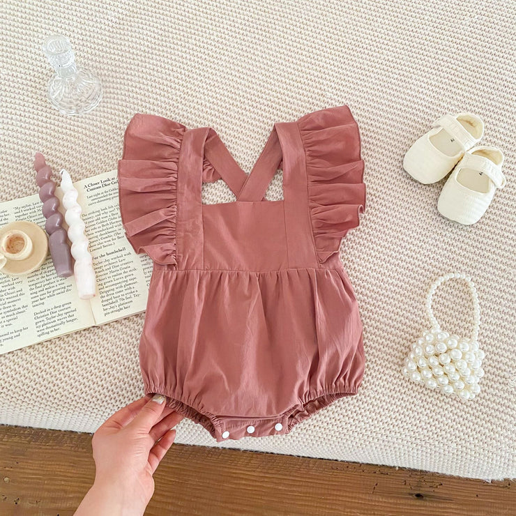 Summer Baby Girls Solid Color Square Neck Onesie - Freeyouthzbandz