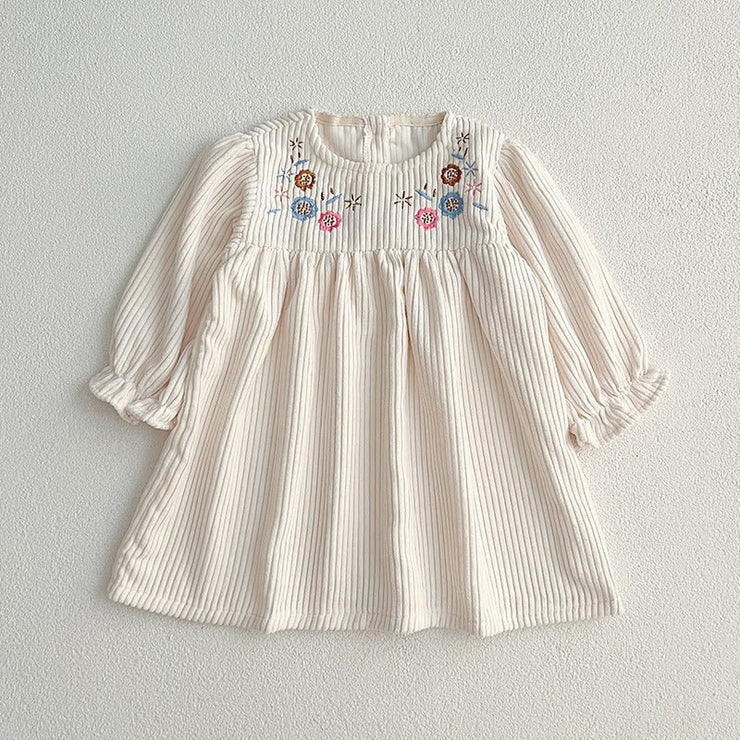 Baby Onesies or Dress For Girls With Long Sleeves And Embroidered Flowers - Freeyouthzbandz