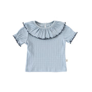 Girls’ Hollow-out Pattern Short Sleeves Top Shirt in European and American Style for Summer