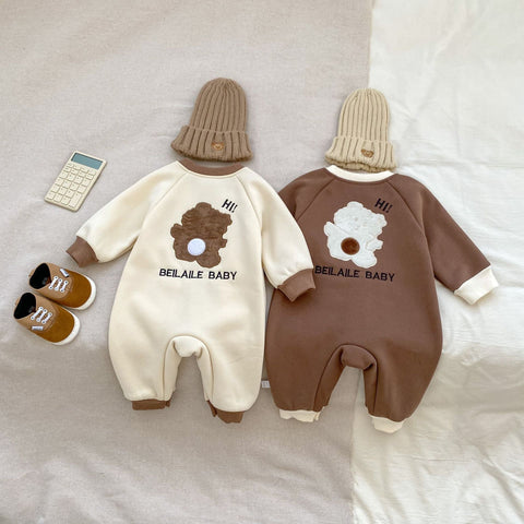 Autumn and Spring Arrival Baby Unisex Simple Teddy Pattern Long Sleeves Cozy Rompers - Freeyouthzbandz