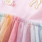 Autumn and Spring Arrival Unicorn Cartoon Pattern Long Sleeves Tulle Patchwork Dress for Stylish Girls - Freeyouthzbandz