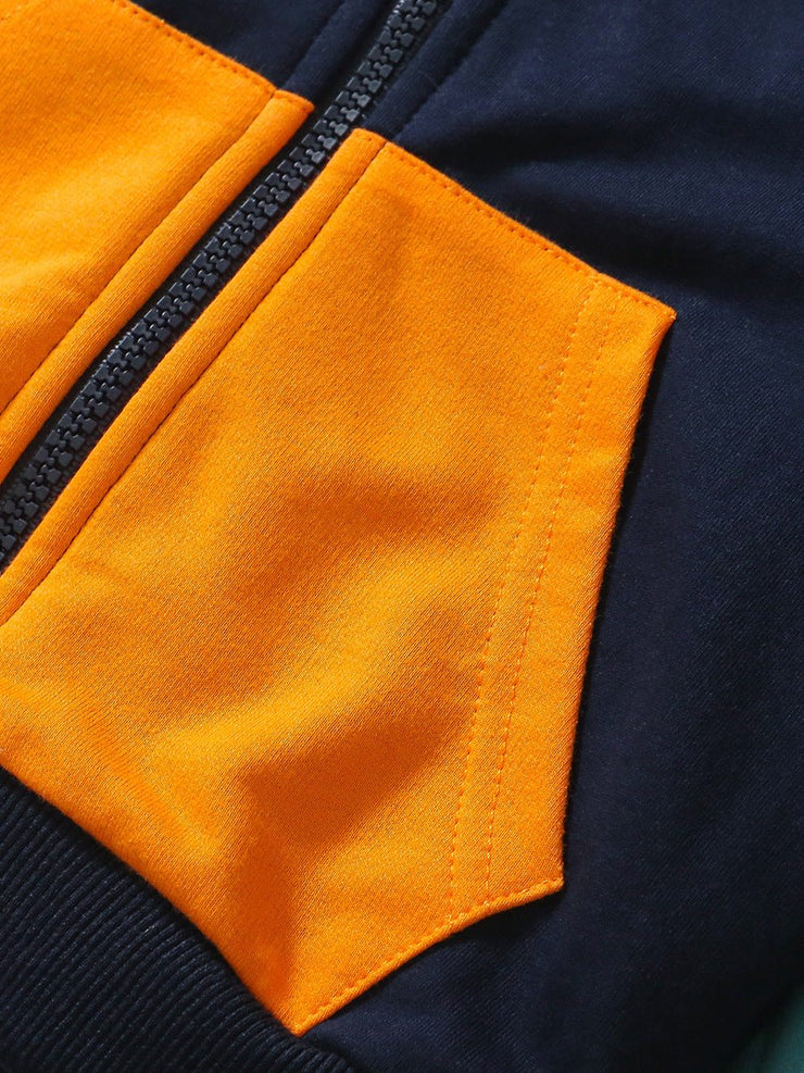 High Quality Spring And Autumn Boys Color Patchwork Long Sleeves Top Pullover Hoodie And Pants Clothing Set - Freeyouthzbandz