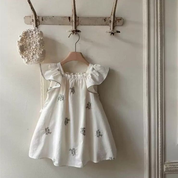 Summer Hot Selling Baby Kids Girls Fly Sleeves Flowers Pattern Embroidered Princess Dress - Freeyouthzbandz
