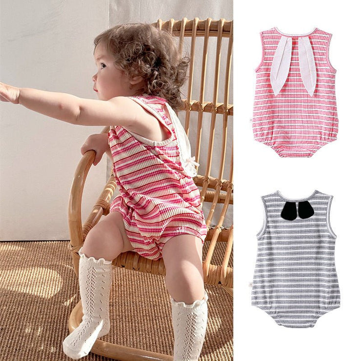 Summer Arrival Baby Cute Striped Sleeveless Rabbit Cartoon Design Onesies - Freeyouthzbandz