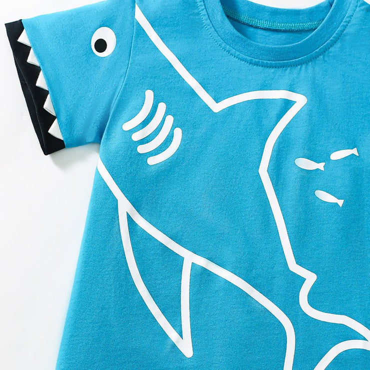 Summer Baby Kids Shark Cartoon Pattern T-shirt and Shorts Clothing Set for Boys - Freeyouthzbandz