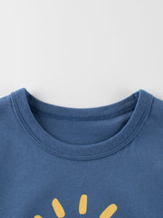 Boys’ Sun Cartoon Print Beige T-Shirt In European And American Style