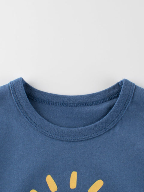 Boys’ Sun Cartoon Print Beige T-Shirt In European And American Style