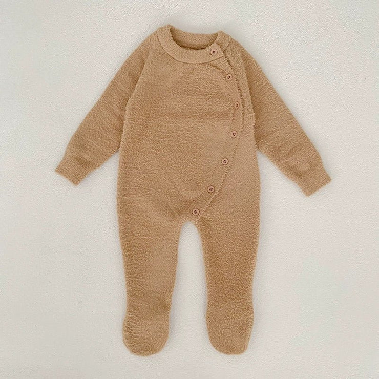 Autumn and Winter Arrival Unisex Baby’s Solid Color Crew Neck Fluffy Rompers - Freeyouthzbandz