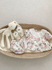 Summer Baby Girls Flowers And Butterfly Pattern Short Sleeves Onesies/Dress - Freeyouthzbandz