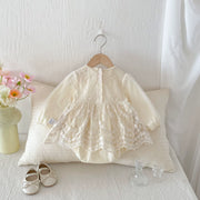 Autumn Arrival Baby Girls Long Sleeves Flowers Pattern Tulle Patchwork Onesies - Freeyouthzbandz