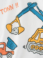 Boys’ Cartoon Excavator And Truck Print T-Shirt In European And American Style - Freeyouthzbandz