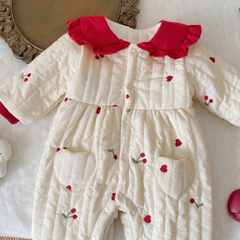 Winter Arrival Baby Girls Flowers and Hearts Pattern Warm Padded Thick Romper - Freeyouthzbandz