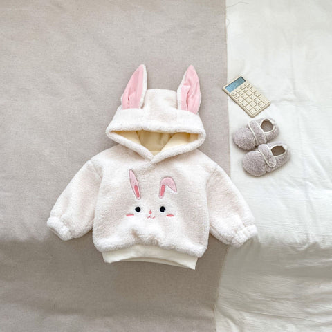 Winter Hot Selling Baby Unisex Long Sleeves Simple Rabbit Design Hooded Top Pullover and Striped Trousers Set - Freeyouthzbandz
