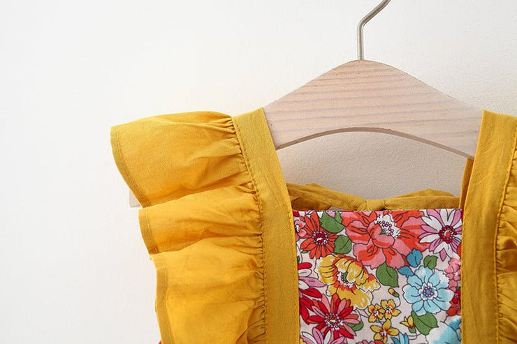 Baby Girl Flower Pattern Butterfly Sleeve Design Cute Dress With Hat - Freeyouthzbandz